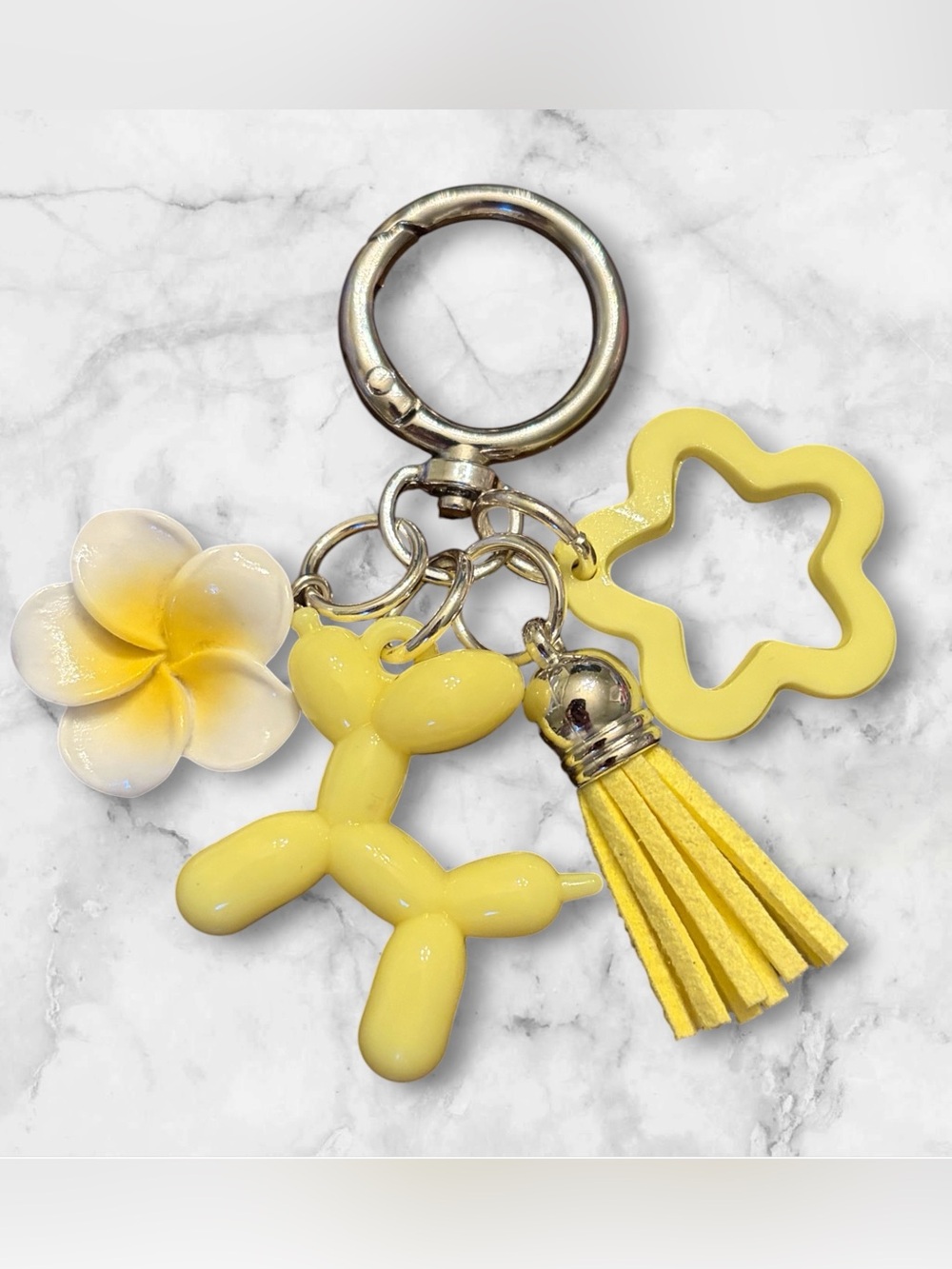 Yellow Balloon Dog Keychain with Flower & Tassel